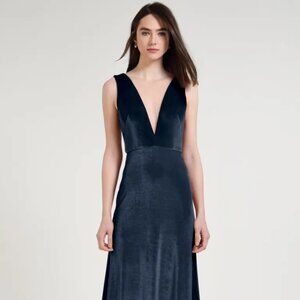 Jenny Yoo Logan Deep-V Velvet Column Gown